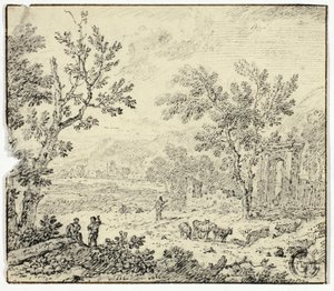 Paisagem com cabras, cabras e ruínas de Jan van Huysum
