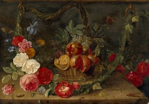 Composição Decorativa da Natureza Morta com um Cesto de Frutas, meados do século XVII de Jan van Kessel