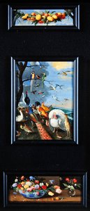 Ainda vida tableaux - guirlanda de frutas, vários pássaros, bouquets de Jan van Kessel the Elder
