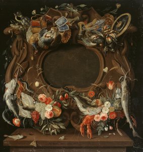 Moldura do medalhão com uma representação alegórica dos quatro elementos de Jan van Kessel the Elder