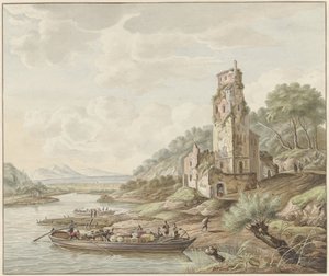Paisagem com uma barca com mercadorias em um castelo de Jan van Lockhorst