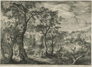 Paisagem de montanha com a tentação de Cristo