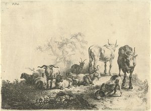 Paisagem com gado e uma leiteira de Jan van  Noordt
