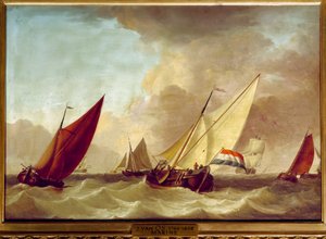 Pintura Marinha por Jan van Os (1744-1808) Sol do século XVIII. 0,52 X 0,73 m