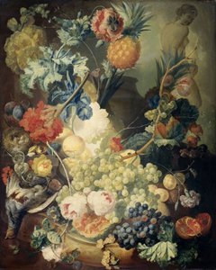 Natureza Morta com Flores, Frutas e Aves de Jan van Os