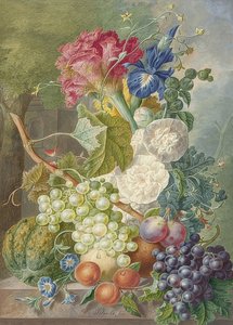 Natureza morta com flores e frutas. Por volta de 1775-1800