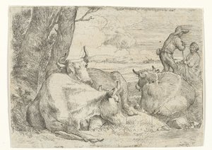 Três vacas e dois pastores de Jan van Ossenbeeck