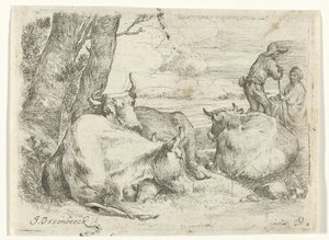 Três vacas e dois pastores de Jan van Ossenbeeck
