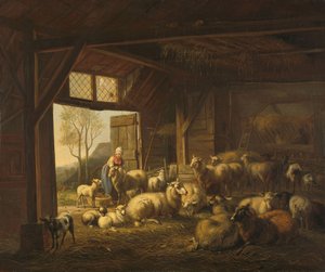 Ovelhas e cabras num estábulo