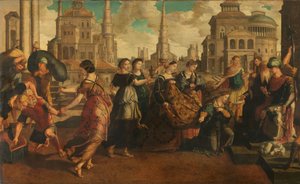 Salomão e a Rainha de Sabá de Jan van Scorel (circle of)