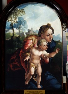 A Virgem e a Criança. Pintura por Jan Van Scorel (1495-1562). Óleo sobre madeira, 66 x 45 cm