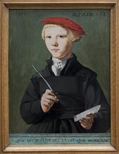 Retrato de um jovem estudante. pintura de Jan Van Scorel (1495-1562), óleo sobre madeira