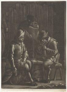 Jogadores de cartas à volta de um barril de Jan van Somer