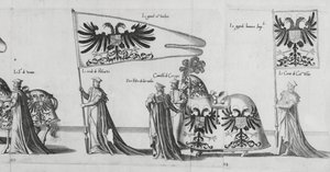 Banners na Procissão Fúnebre do Imperador Carlos V, 1559 de Jan van and Doetechum Doetechum the elder