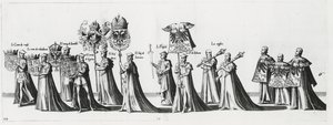 Braços Imperiais na Procissão Fúnebre do Imperador Carlos V, 1559 de Jan van and Doetechum Doetechum the elder