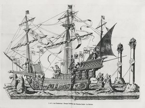 Navio triunfal na procissão fúnebre do imperador Carlos V, 1559 de Jan van and Doetechum Doetechum the elder