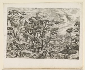Paisagem com cenário de aldeia de Jan van and Doetechum Lucas van and Bol Hans Doetechum the elder