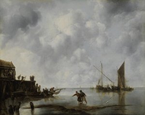 Barcos de pesca em uma calma