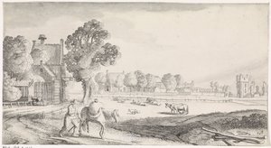 Agricultor com cavalo de carga numa estrada de campo
Playsante lantschappen ende vermakelycke gesichten (título da série) de Jan van de Velde (II)