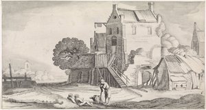 Três figuras conversando em uma pousada Paisagens agradáveis ​​e vistas divertidas (título da série) de Jan van de Velde (II)