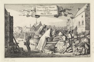 Números numa banca de vegetais num mercado
Paisagens (título da série)
Amenissimae aliquot requculae (título da série) de Jan van de Velde (II)