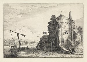 Figuras em uma pousada em uma torre redonda Paisagens (título da série) Amenissimae aliquot requculae (título da série) de Jan van de Velde (II)