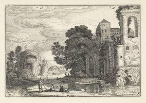 Números perto de um castelo junto a um rio
Paisagens (título da série)
Amenissimae aliquot requculae (título da série) de Jan van de Velde (II)