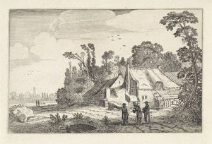 Figuras em uma estrada rural em uma fazenda Paisagens (título da série) Amenissimae aliquot requculae (título da série) de Jan van de Velde (II)