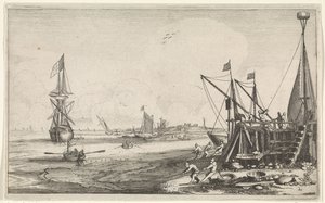 Molhe do porto com os pescadores a puxar nas suas redes
Seascapes (título da série) de Jan van de Velde (II)