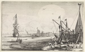 Molhe do porto com os pescadores a puxar nas suas redes
Seascapes (título da série) de Jan van de Velde (II)