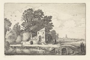 Casa junto a uma ponte de pedra numa paisagem fluvial
Paisagens (título da série)
Amenissimae aliquot requculae (título da série) de Jan van de Velde (II)