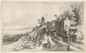 Paisagem costeira com um moinho de água Seascapes (título da série) de Jan van de Velde (II)