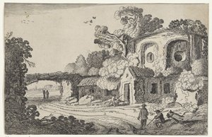 Landschap conheceu oude burcht Ruínas em paisagem (título da série) Ruínas Antigas e Algumas das Regiões Mais Bonitas (título da série) de Jan van de Velde (II)