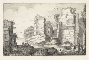 Paisagem com ruínas e um moinho de água Paisagens (título da série) Amenissimae aliquot requculae (título da série) de Jan van de Velde (II)
