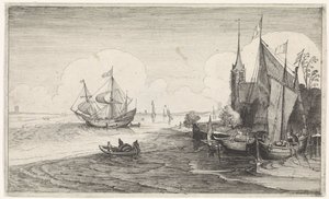 Navios ao largo e na costa perto de uma igreja
Seascapes (título da série)