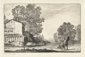 Tobias e o anjo em uma paisagem com ruína Paisagens (título da série) Amenissimae aliquot requculae (título da série) de Jan van de Velde (II)