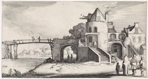 Tollhouse com ponte de madeira sobre o rio
Playsante lantschappen ende vermakelycke gesichten (título da série) de Jan van de Velde (II)