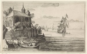 Gêmeo-mestre perto de uma costa com uma capela
Seascapes (título da série) de Jan van de Velde (II)