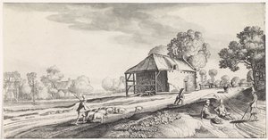 Forquilha de estrada em um moinho de água Paisagens Playsante e carinhas divertidas (título da série) de Jan van de Velde (II)