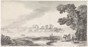 Landschap de pastagem conheceu homem plassende Playsante lantschappen end vermakelycke views (título da série) de Jan van de Velde (II)