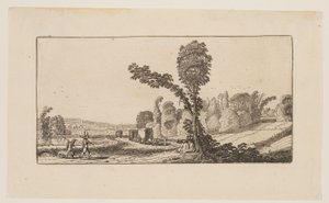 Paisagem com caçadores e carroças de feno, de Seis paisagens de Jan van de Velde II