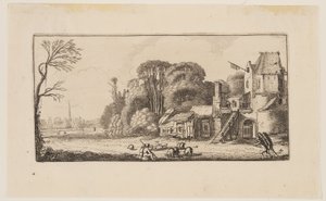 Paisagem com porcos e dois vendedores ambulantes, de Seis paisagens de Jan van de Velde II