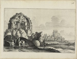 Viajantes em frente ao Templo de Minerva Medica em Roma de Jan van de Velde II