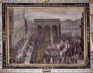 A celebração de lisonjas em Florença (A celebração de lisonjas na Piazza della Signoria, Florença) de Jan van der Straet