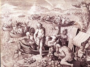 A pesca das ostras. Século XVII. Gravura de Giovanni Stradano (Jan Van Der Straet) (Johannes Stradanus) (1523-1605). de Jan van der Straet