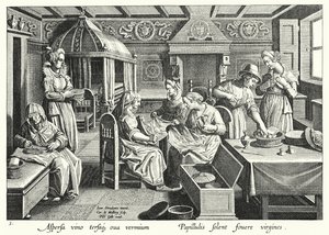 A manipulação dos ovos de bichos-da-seda (gravura) de Jan van der Straet