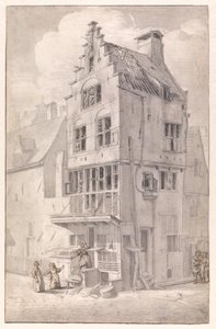 Uma casa incendiada na Bloedstraat de Jan van der Heyden