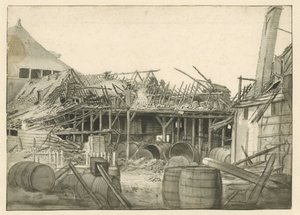 Restos de um armazém incendiado de Jan van der Heyden