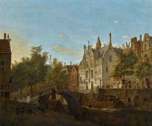 Vista do Oude Delft com a Gemeenlandshuis de Jan van der Heyden