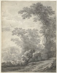 Paisagem de montanha com árvores perto de um rio de Jan van der Meer (II)